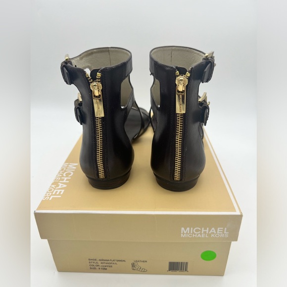 MICHAEL Michael Kors Adriana Flat Sandals Shoes Leather Coffee Size 9.5 with Box - Picture 4 of 8